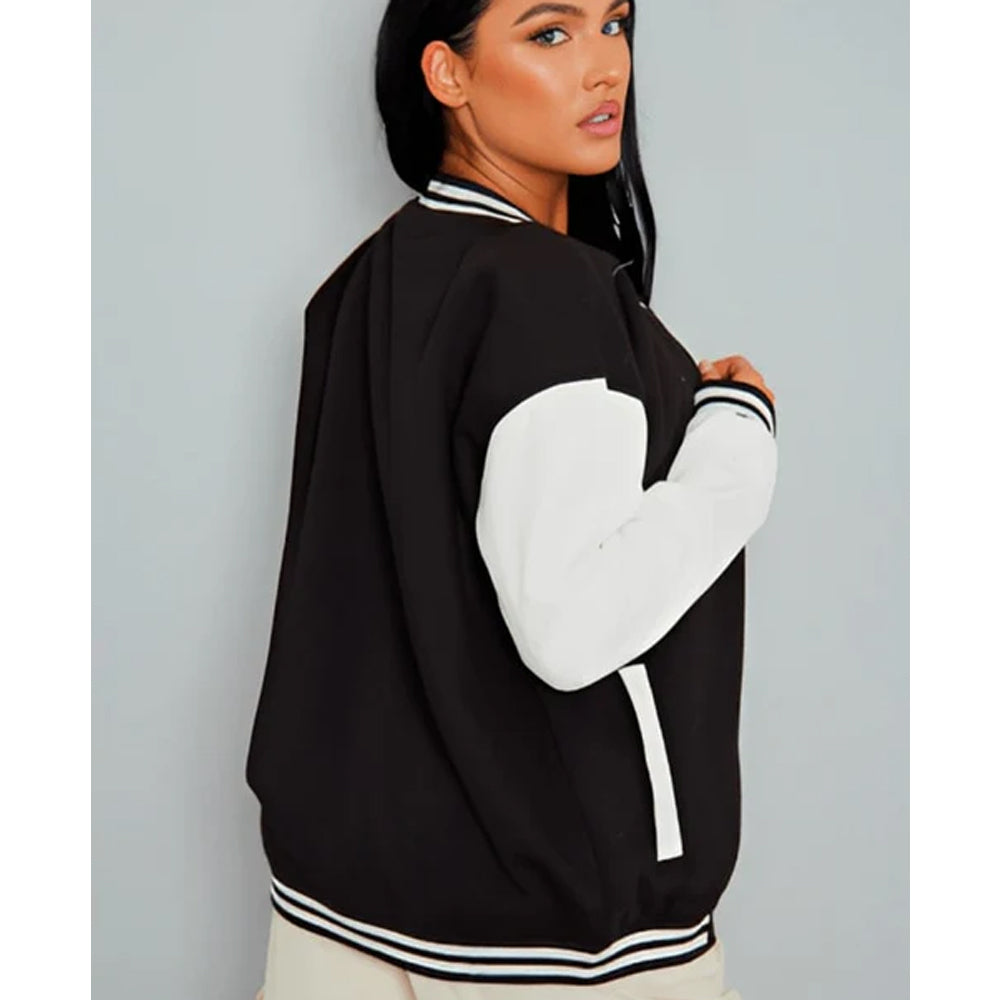 Women's Black Varsity Leather Bomber Jacket