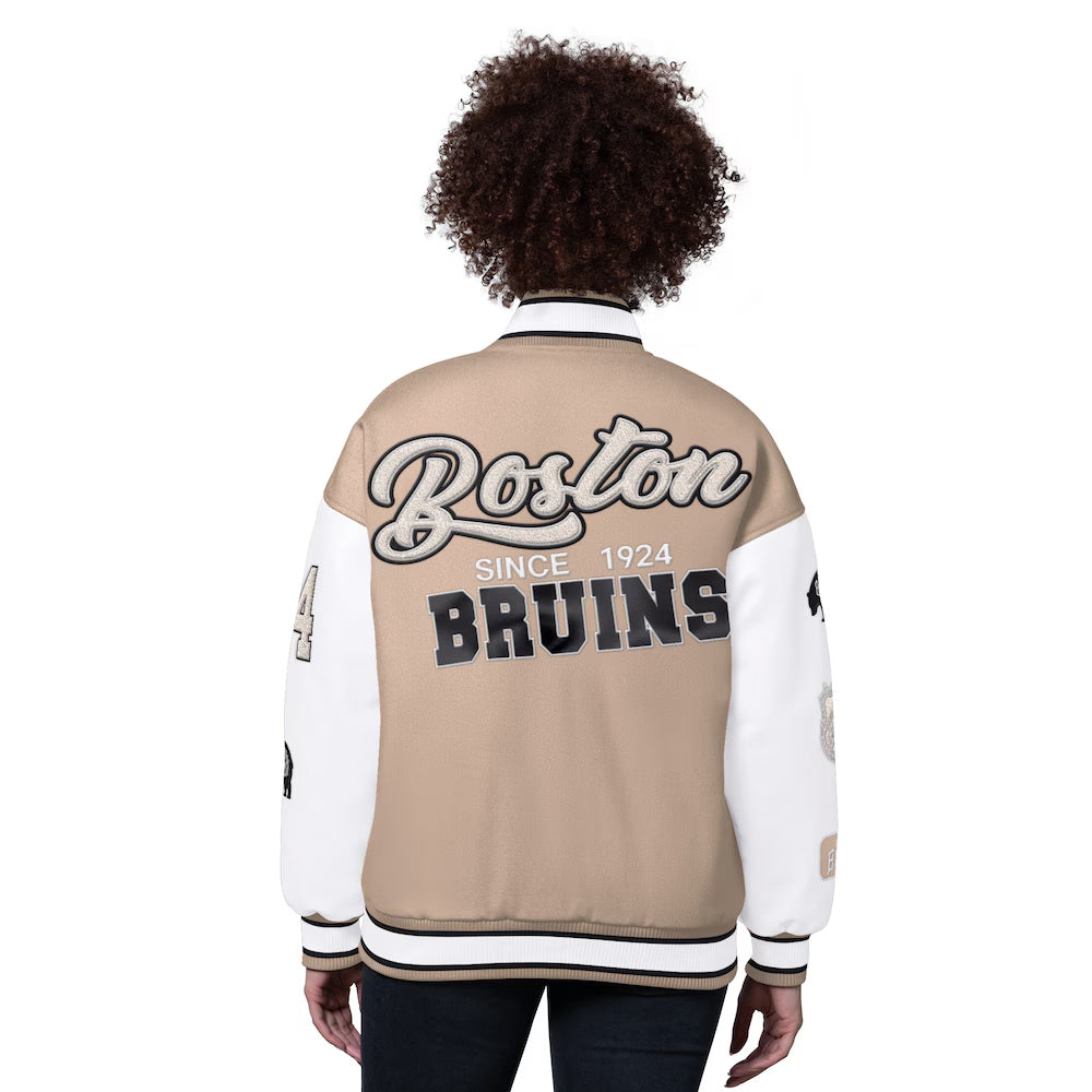 Women's Boston Bruins Starter Natural Free Ball Varsity Jacket