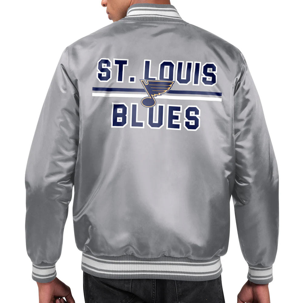 Men's Colorado Avalanche Starter Gray Printed Team Logo Satin Varsity Full-Snap Jacket