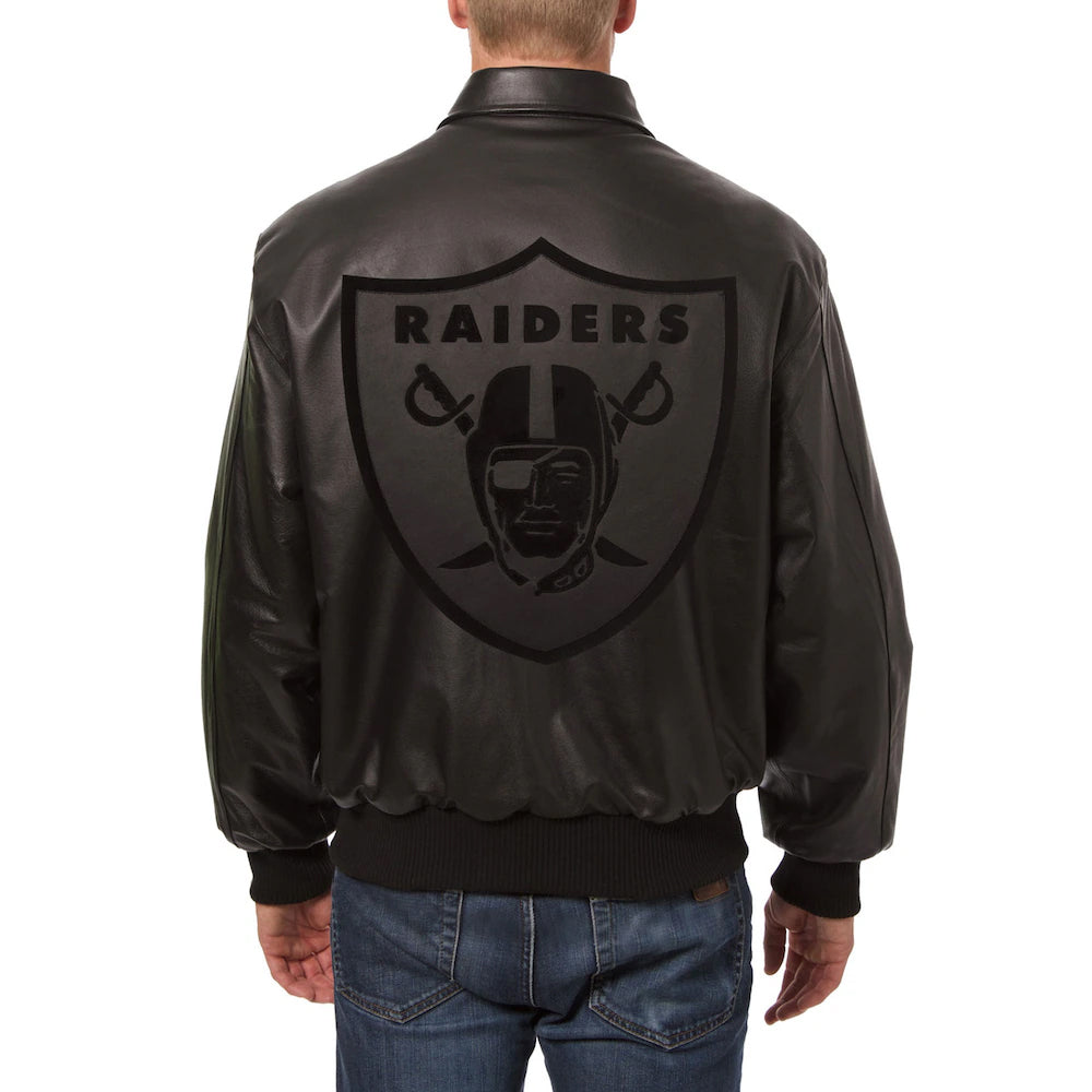 Men's Las Vegas Raiders JH Design Black Tonal Leather Jacket