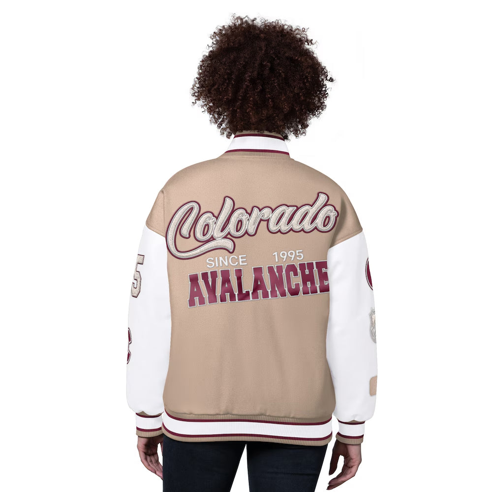 Women's Colorado Avalanche WEAR by Erin Andrews Burgundy-White Varsity Full-Snap Puffer Jacket