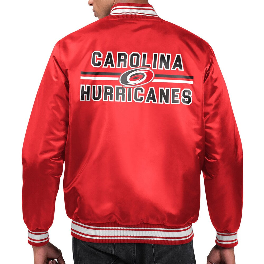 Men's Carolina Hurricanes Starter Red Printed Team Logo Satin Varsity Full-Snap Jacket