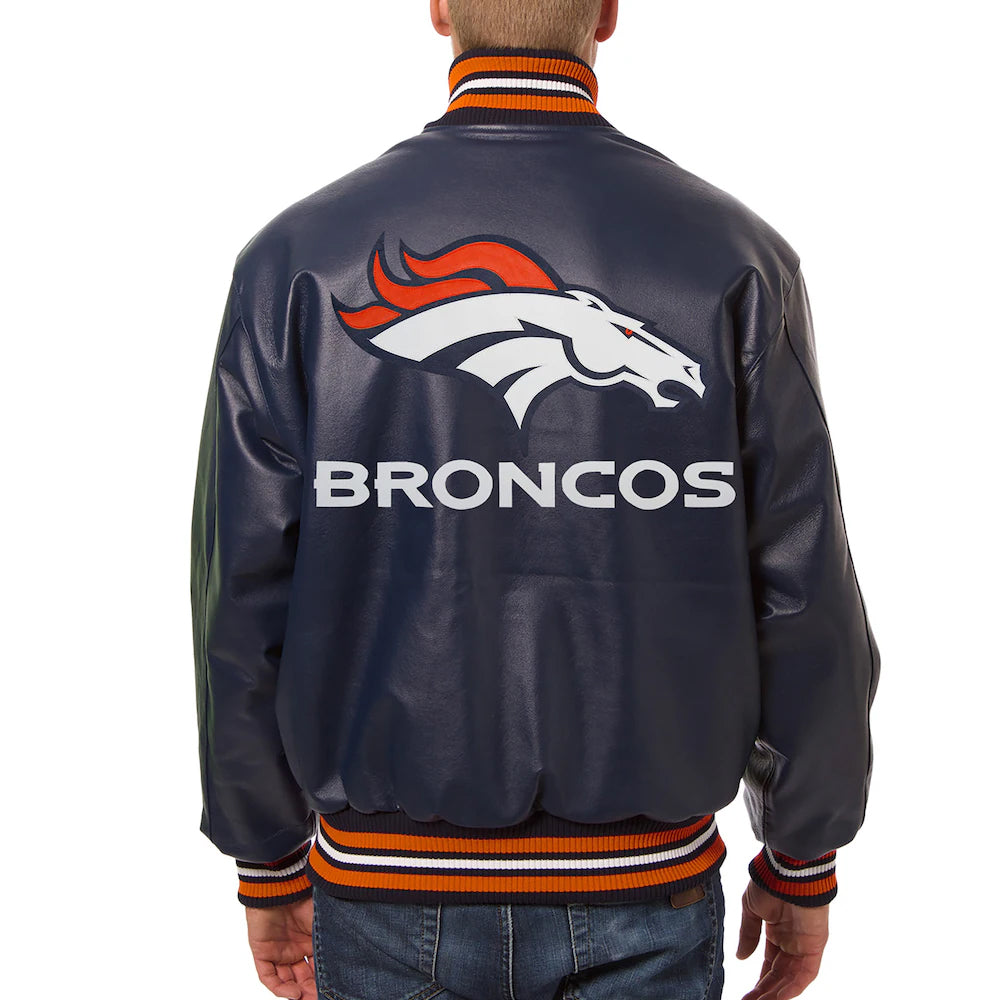 Men's Denver Broncos JH Design Navy Leather Jacket