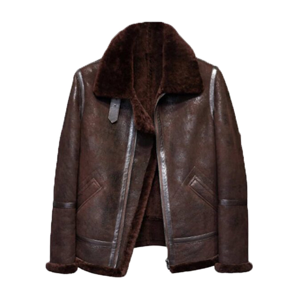 Distressed B3 Mens Shearling Leather Jacket