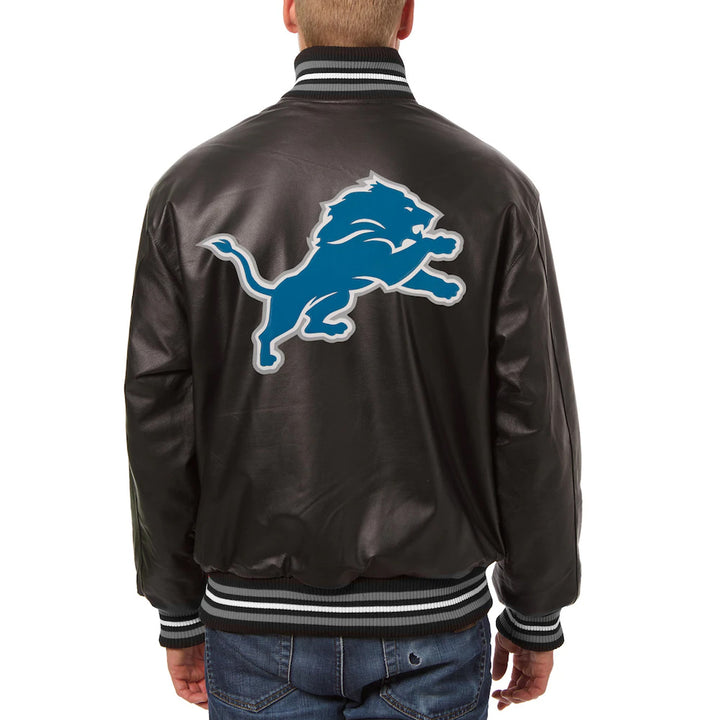 Men's Detroit Lions JH Design Black Leather Full-Snap Jacket