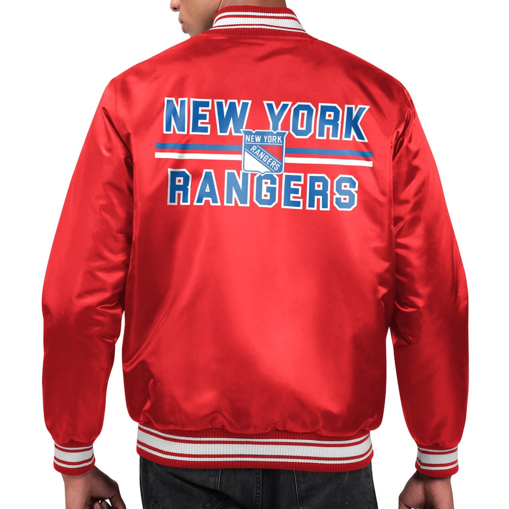 Men's New York Rangers Starter Red Printed Team Logo Satin Varsity Full-Snap Jacket