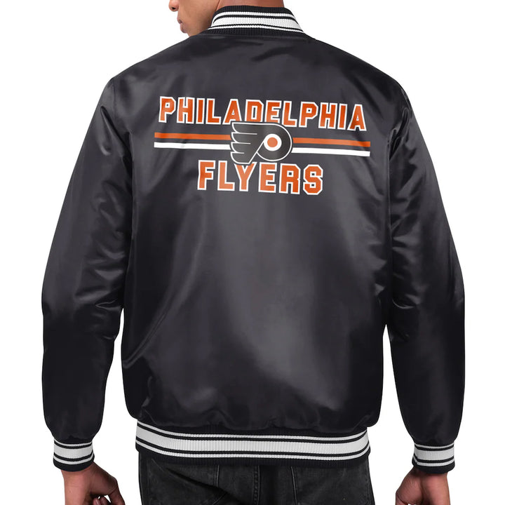 Men's Philadelphia Flyers Starter Black Printed Team Logo Satin Varsity Full-Snap Jacket