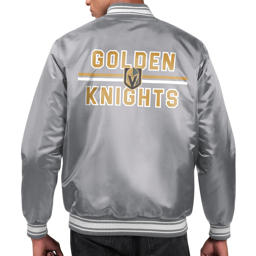 Men's Vegas Golden Knights Starter Gray Printed Team Logo Satin Varsity Full-Snap Jacket