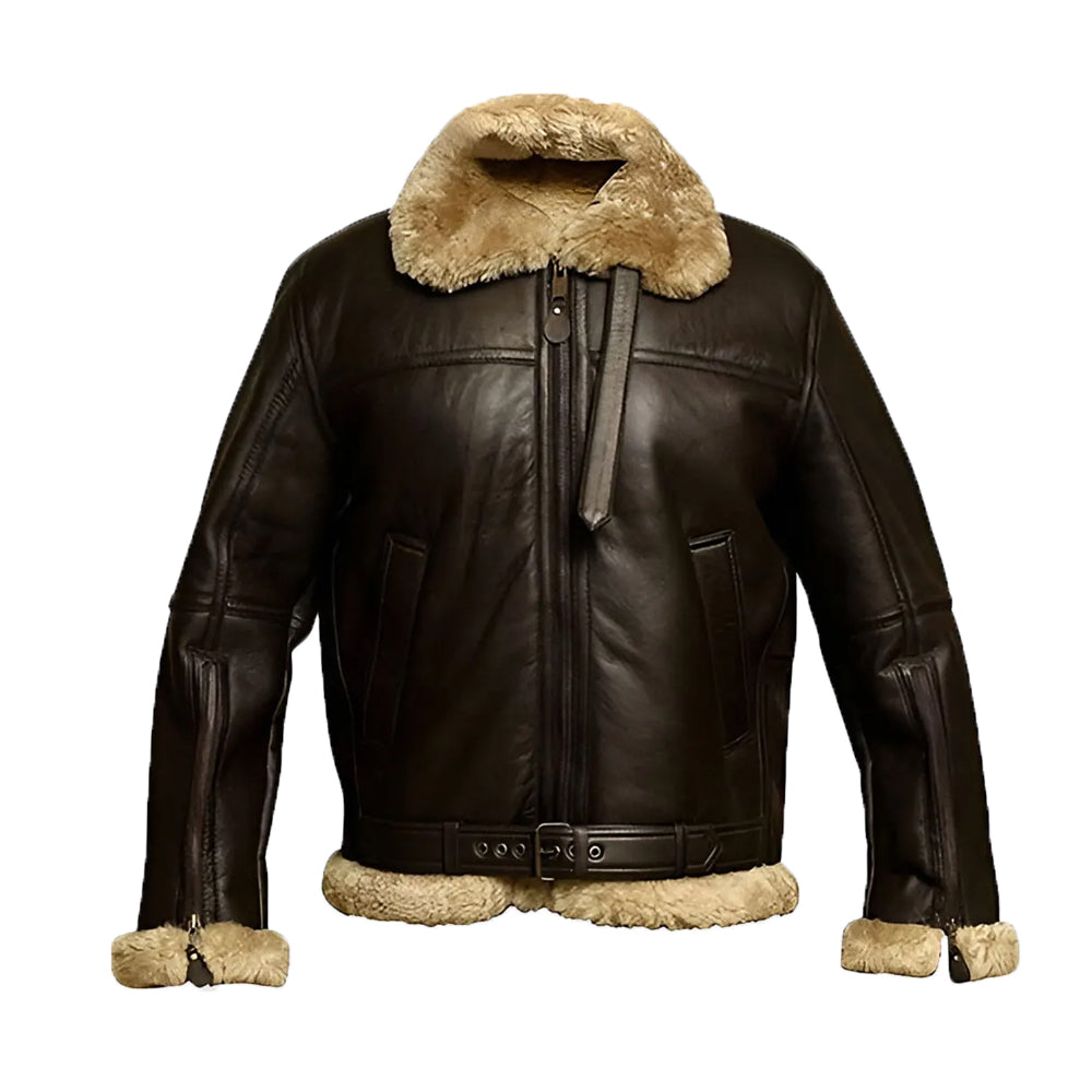Jones Men’s Brown B-3 Bomber Leather Jacket