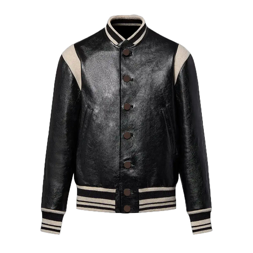 Louisse Amy Women’s Black Leather Varsity Jacket