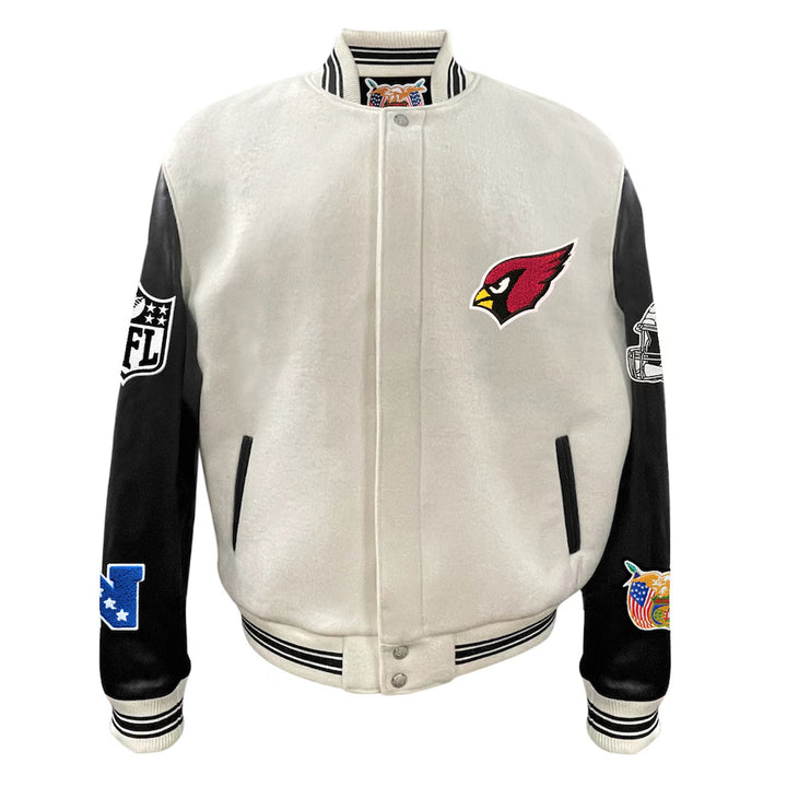 Men's Arizona Cardinals Jeff Hamilton White Wool & Leather Full-Snap Varsity Jacket