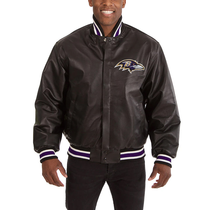 Men's Baltimore Ravens JH Design Black Leather Full-Snap Jacket