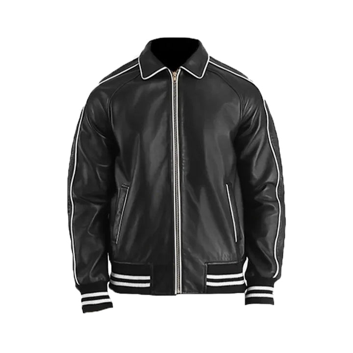 Men's Black-White Leather Varsity Jacket