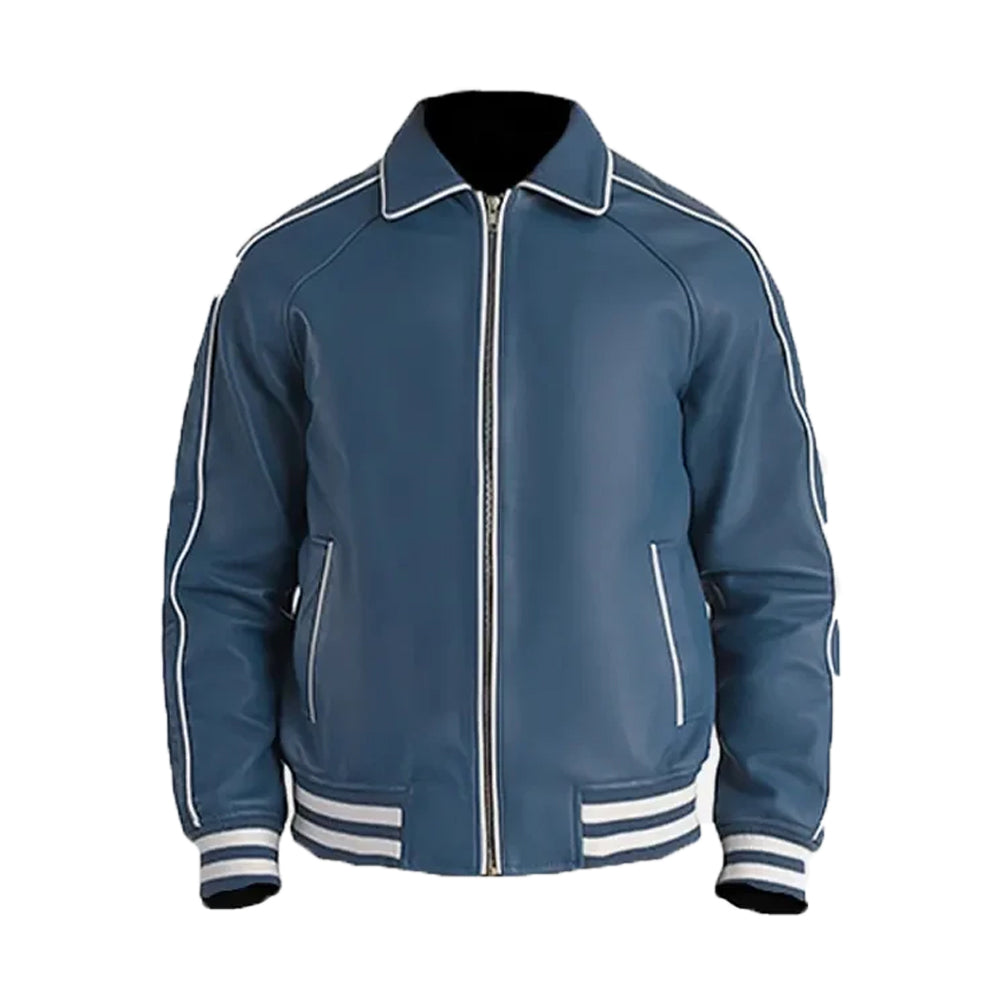 Men's Blue-White Leather Varsity Jacket