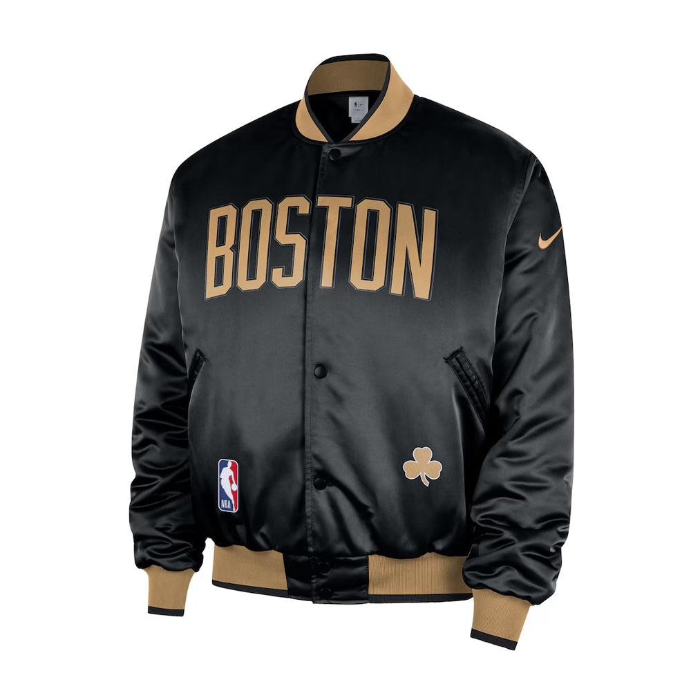 Men's Boston Celtics Black 2025-26 City Edition Remix Courtside Full-Snap Bomber Jacket