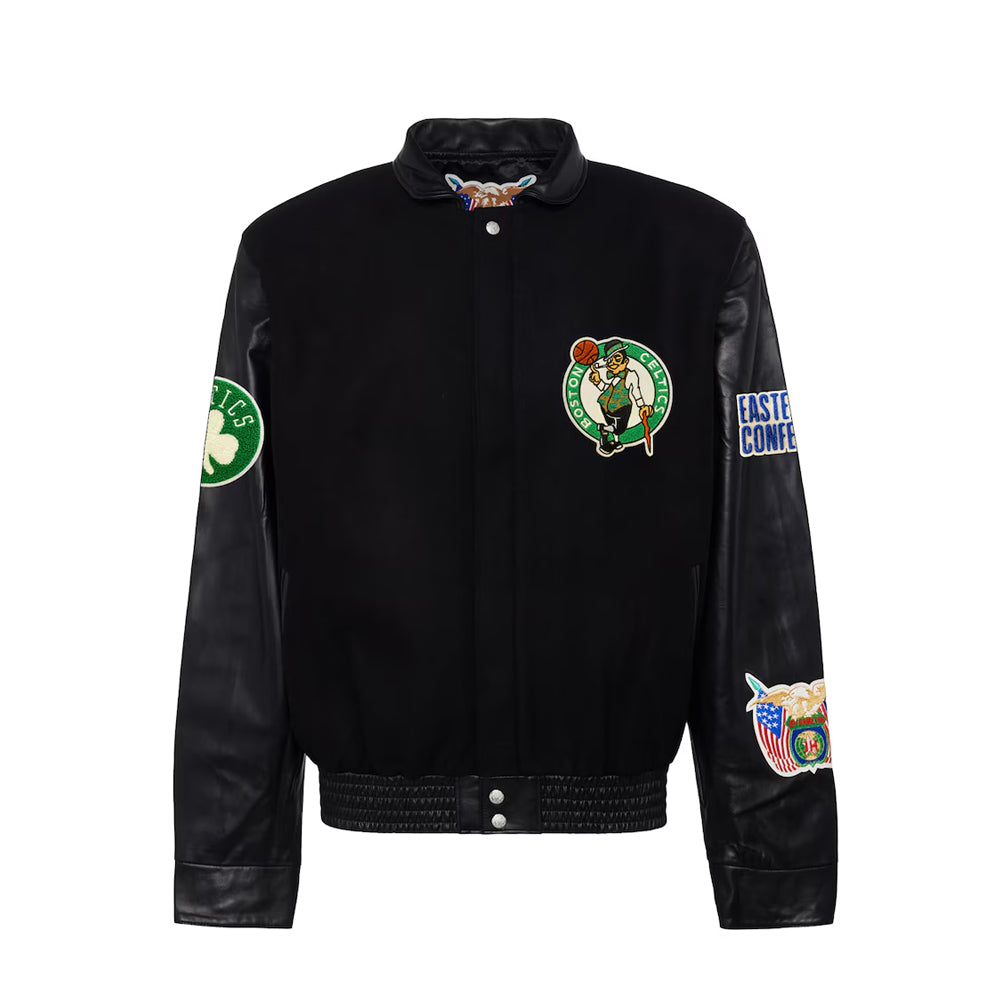 Men's Boston Celtics Black Wool & Leather Full-Snap Varsity Jacket