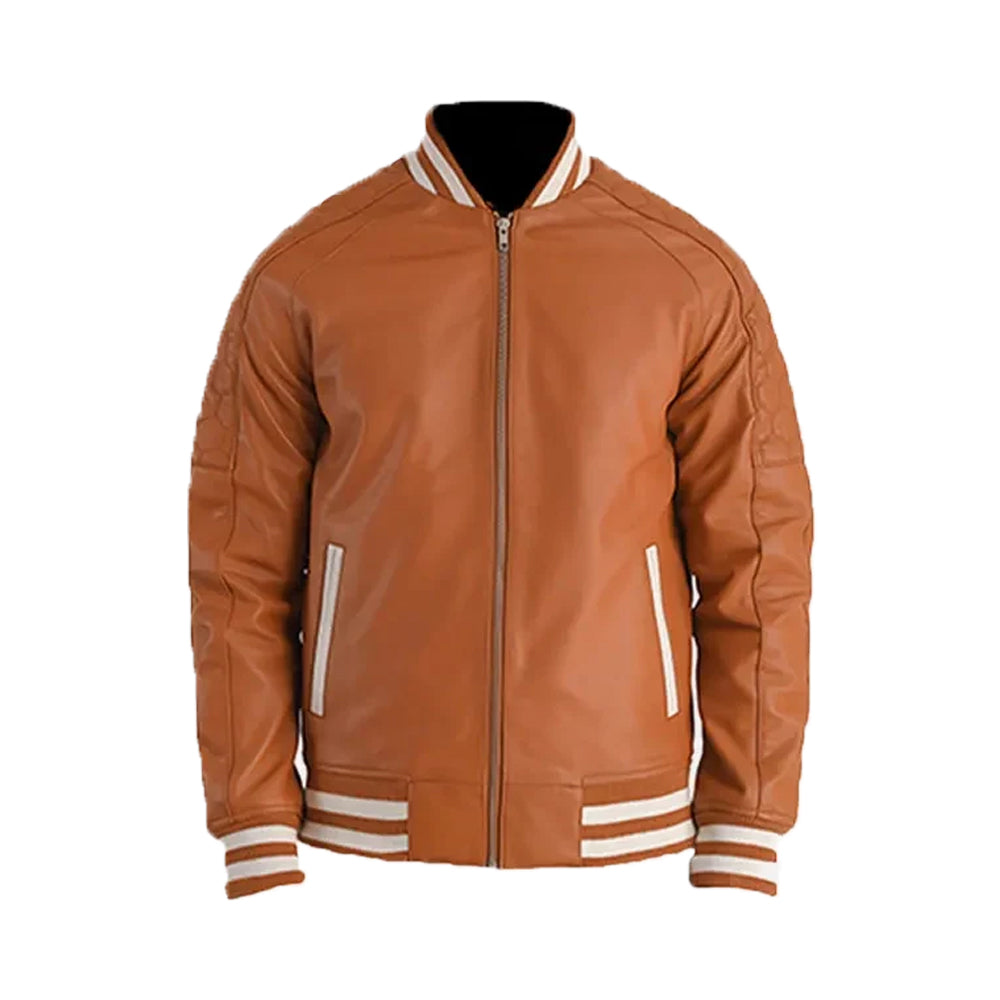 Men's Brown Leather Varsity Jacket