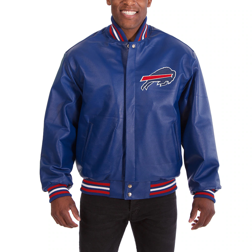 Men's Buffalo Bills JH Design Royal Leather Full-Snap Jacket