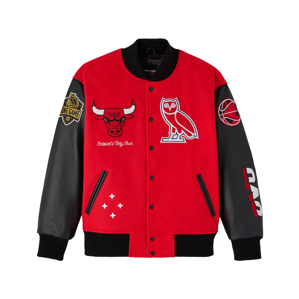 Men's Bulls Red Full-Snap Varsity Jacket