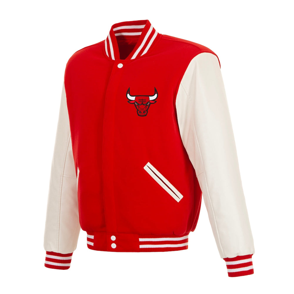 Men's Bulls Red Reversible Varsity Full-Snap Jacket