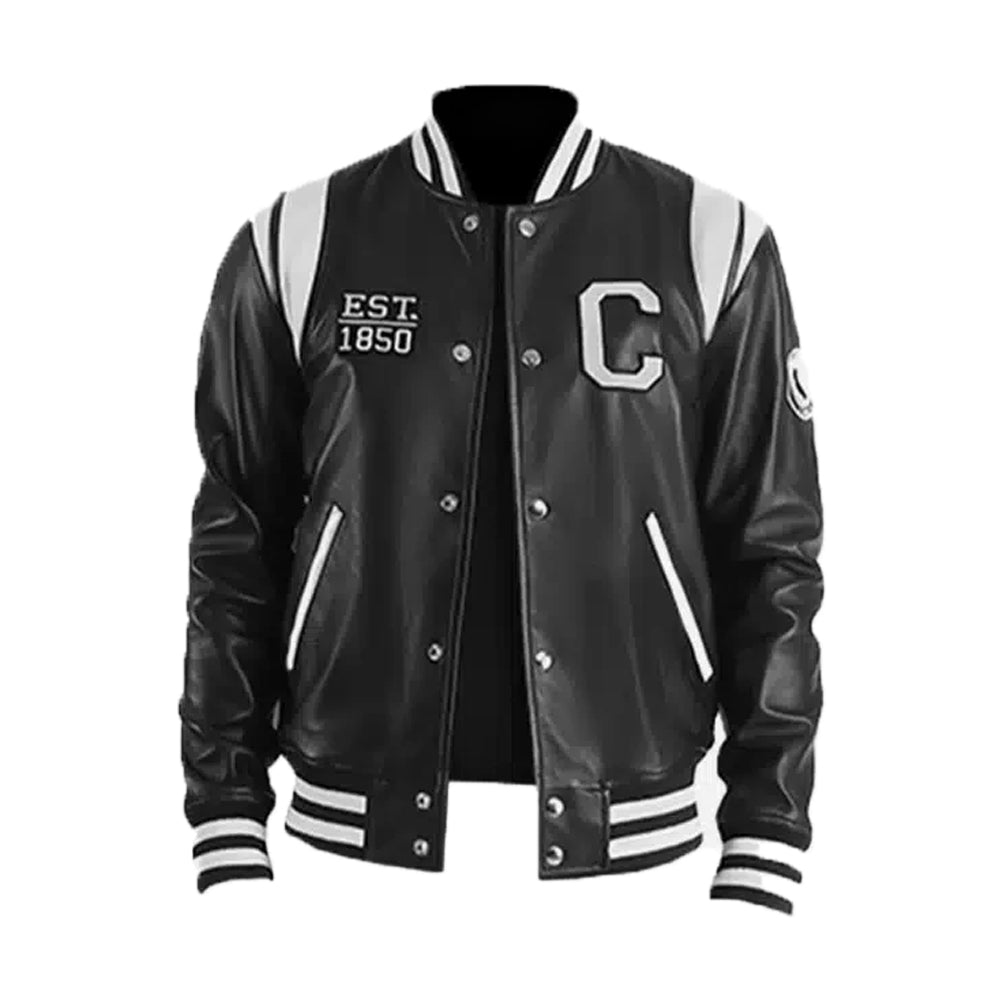 Men's California Black Leather Varsity Jacket
