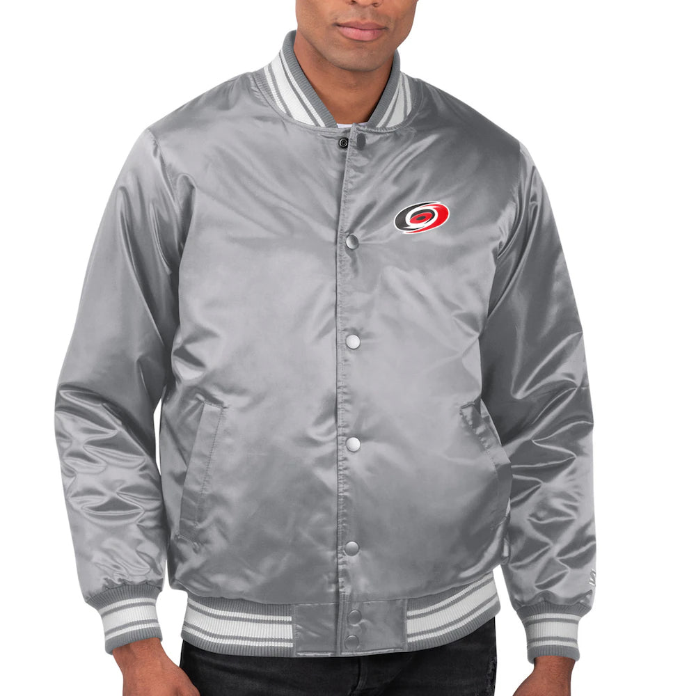 Men's Carolina Hurricanes Starter Gray Printed Team Logo Satin Varsity Full-Snap Jacket