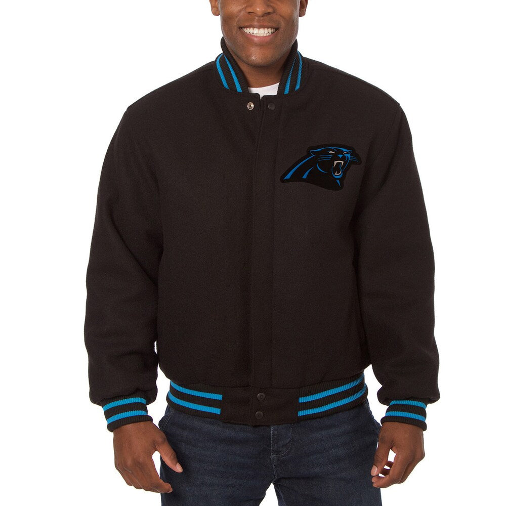 Men's Carolina Panthers JH Design Black Embroidered Wool Jacket