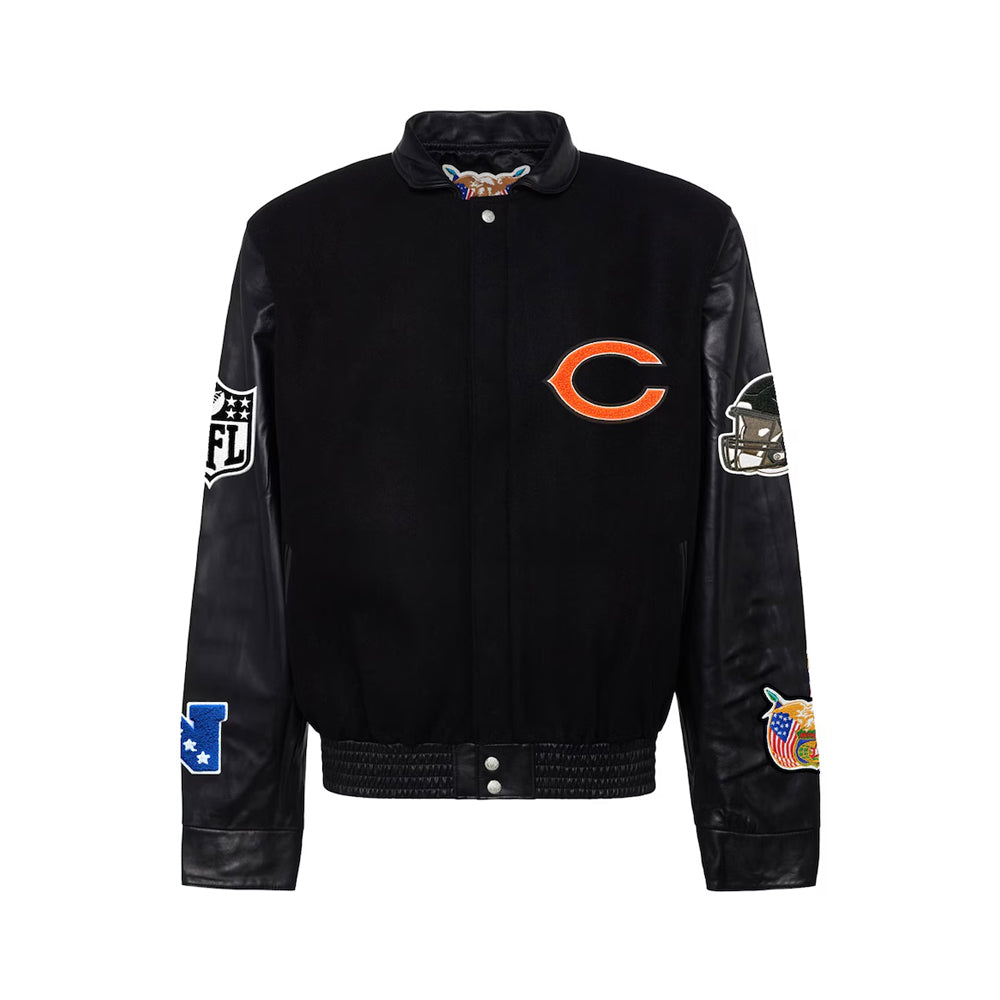Men's Chicago Bears Black Wool & Leather Full-Snap Varsity Jacket