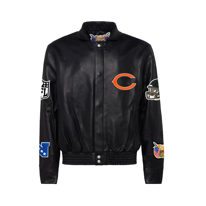Men's Chicago Bears Jeff Hamilton Black Leather Full-Snap Jacket