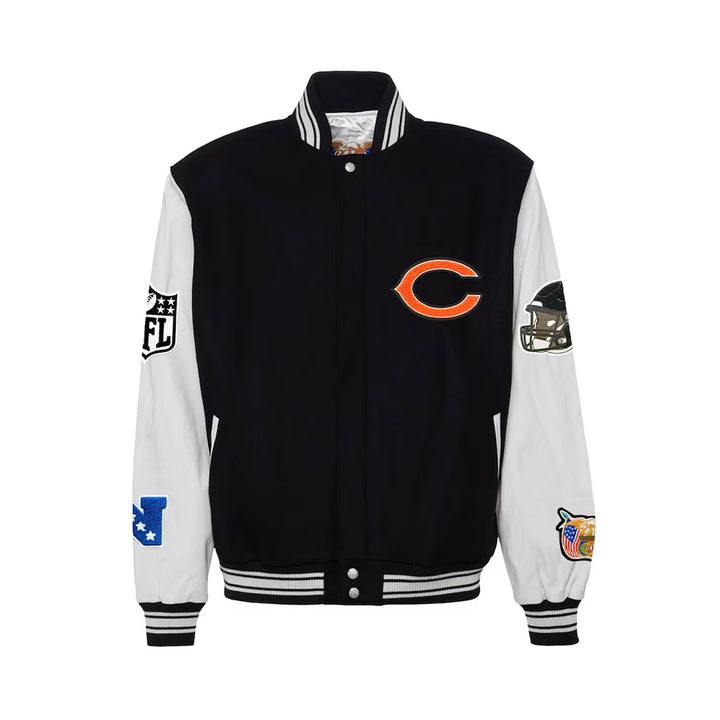 Men's Chicago Bears Jeff Hamilton Black Wool & Leather Full-Snap Varsity Jacket