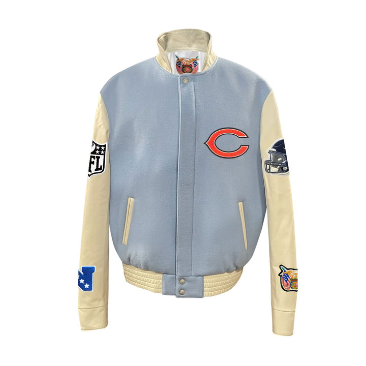 Men's Chicago Bears Jeff Hamilton Light Blue Wool & Leather Full-Snap Varsity Jacket