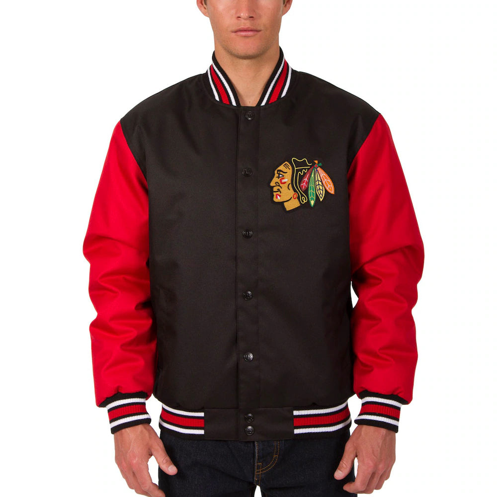 Men's Chicago Blackhawks JH Design Black Two Hit Poly Twill Jacket