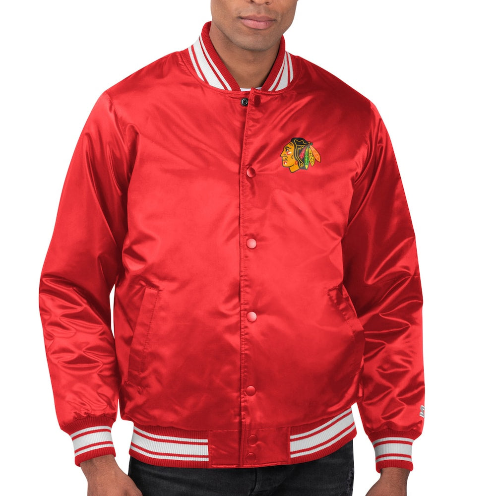 Men's Chicago Blackhawks Starter Red Printed Team Logo Satin Varsity Full-Snap Jacket