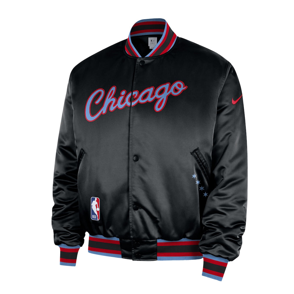 Men's Chicago Bulls Black 2025-26 City Edition Remix Courtside Full-Snap Bomber Jacket