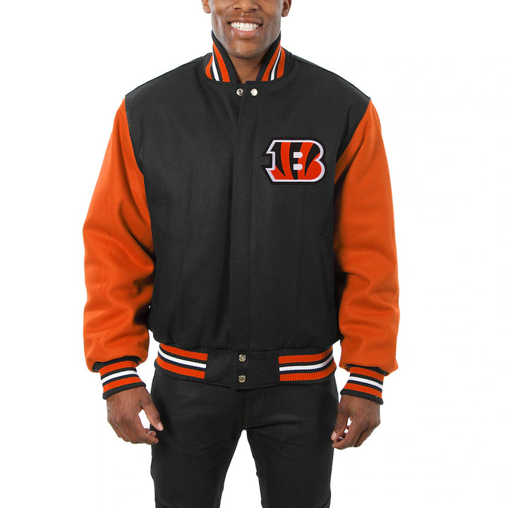 Men's Cincinnati Bengals JH Design Black-Orange Big & Tall Wool Full-Snap Jacket