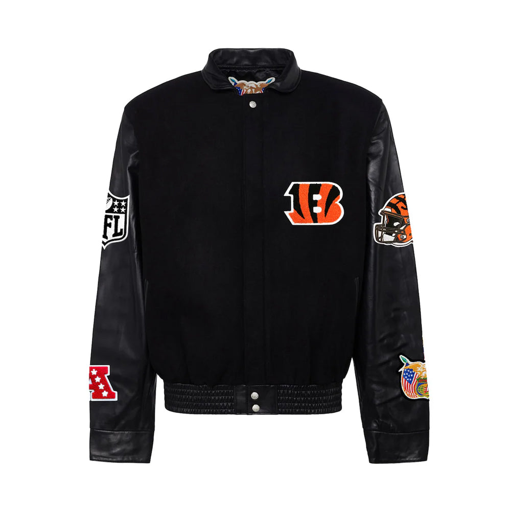 Men's Cincinnati Bengals Jeff Hamilton Black Wool & Leather Full-Snap Varsity Jacket