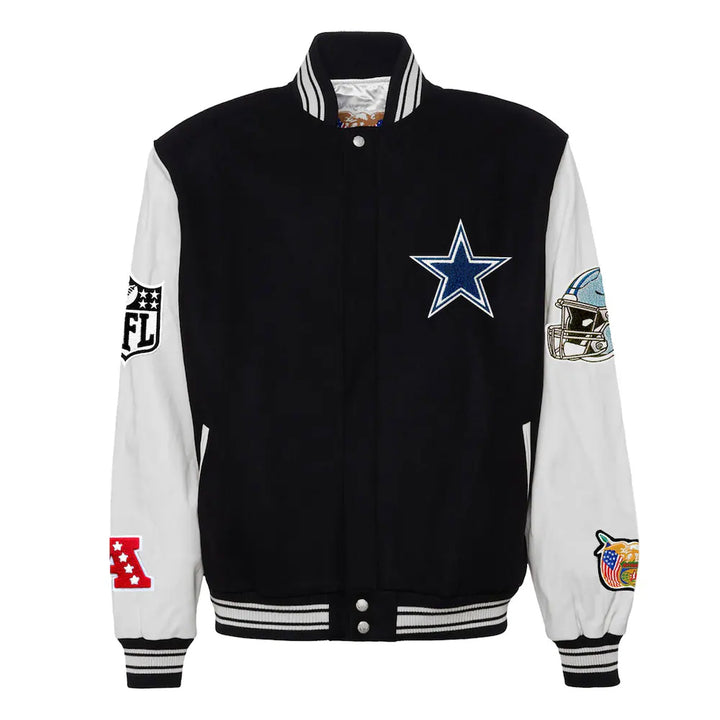 Men's Dallas Cowboys Jeff Hamilton Black Wool & Leather Full-Snap Varsity Jacket