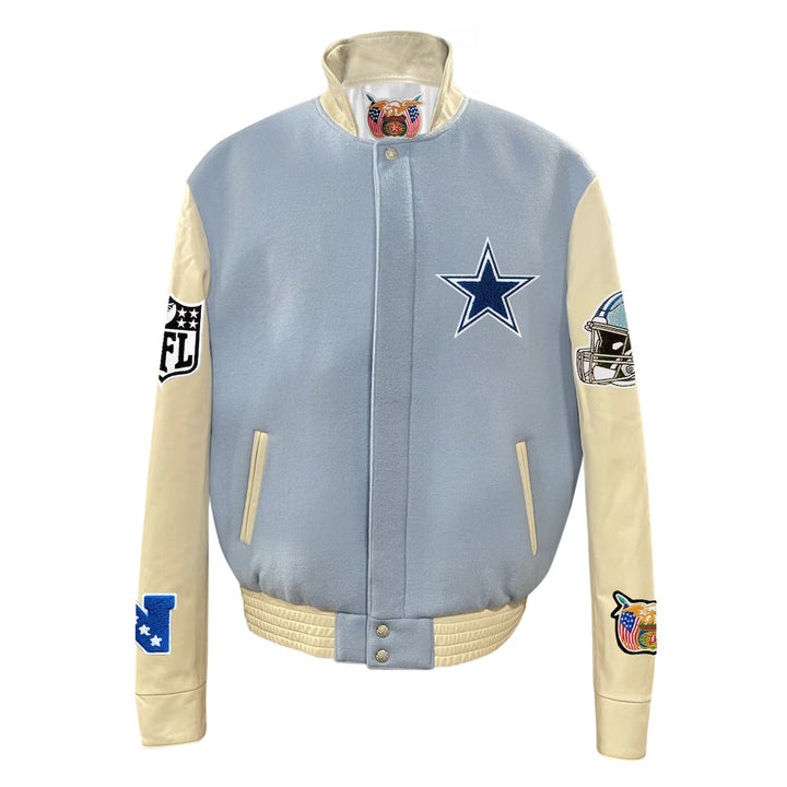 Men's Dallas Cowboys Jeff Hamilton Light Blue Wool & Leather Full-Snap Varsity Jacket