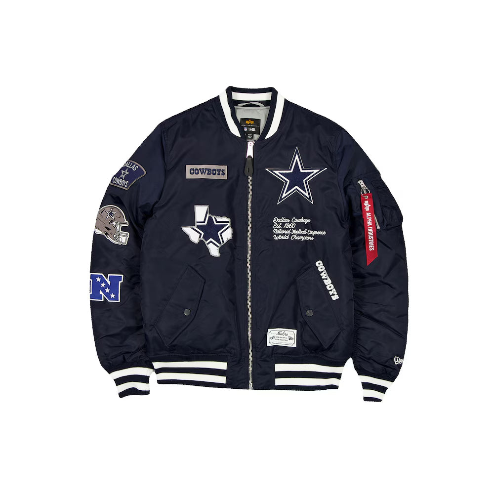 Men's Dallas Cowboys New Era x Alpha Industries Navy MA-1 Full-Zip Bomber Jacket