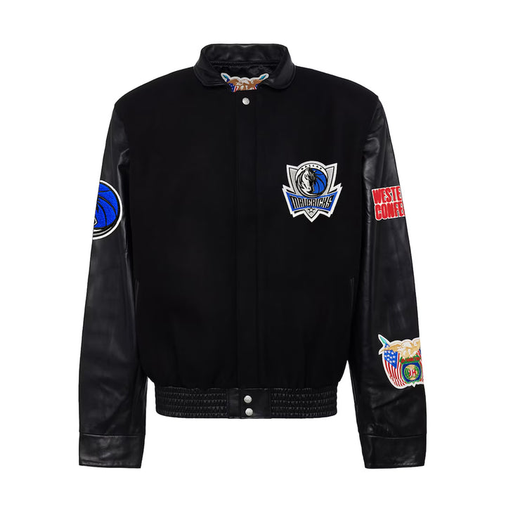 Men's Dallas Mavericks Black Wool & Leather Full-Snap Varsity Jacket