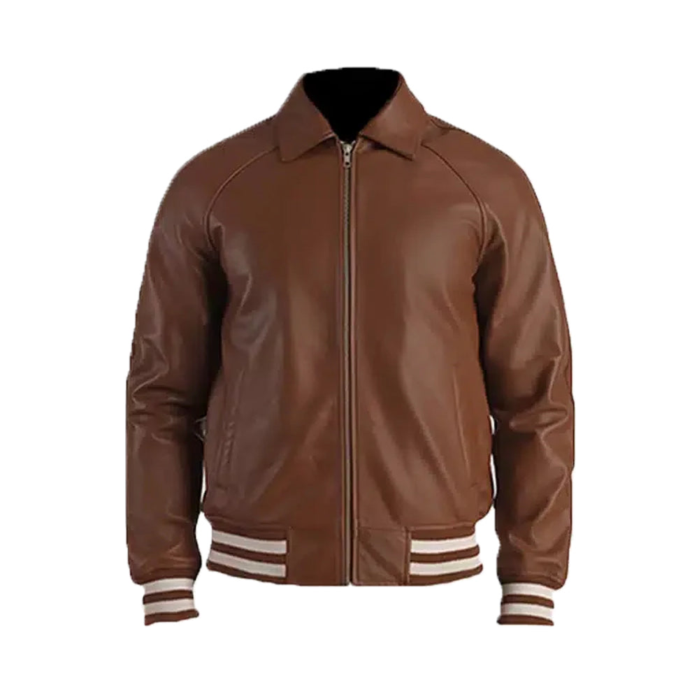 Men's Dark Brown Leather Varsity Jacket