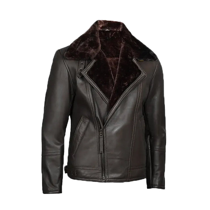 Men's Dark Brown Shearling Leather Moto Jacket