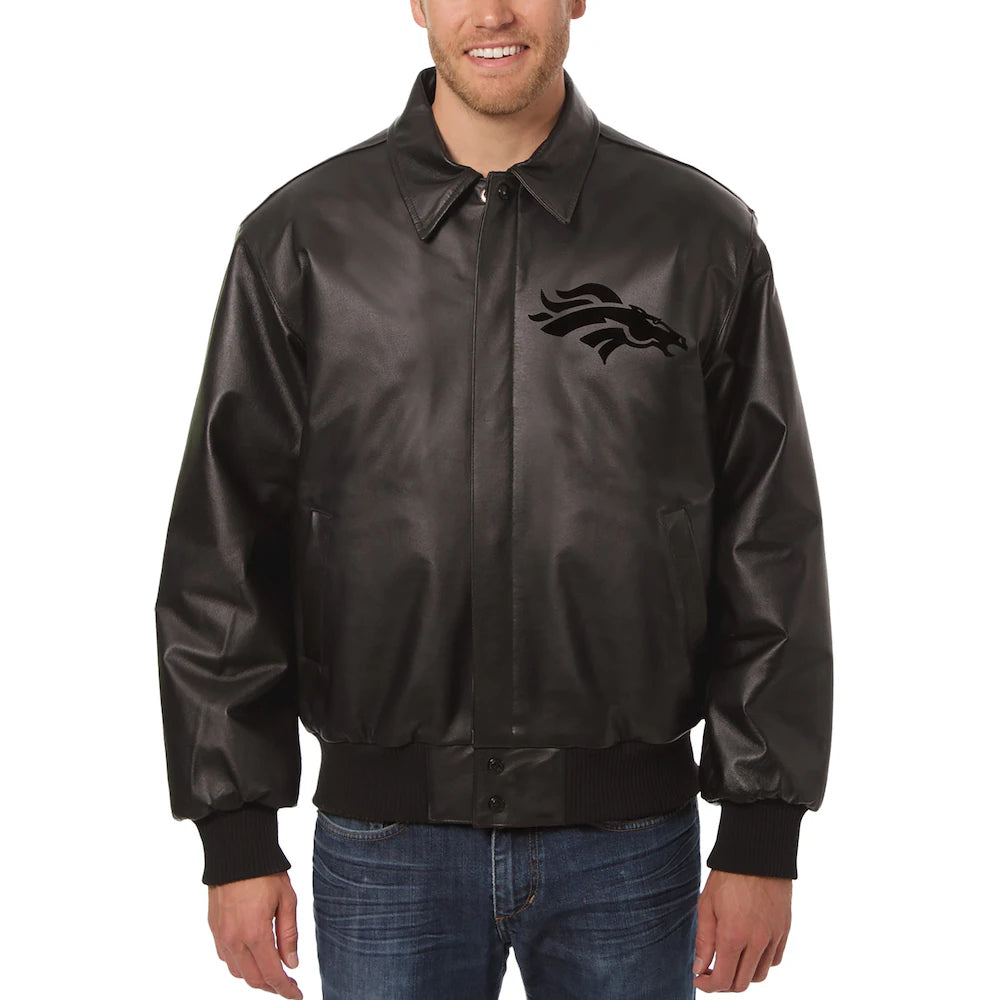 Men's Denver Broncos JH Design Black Tonal Leather Jacket