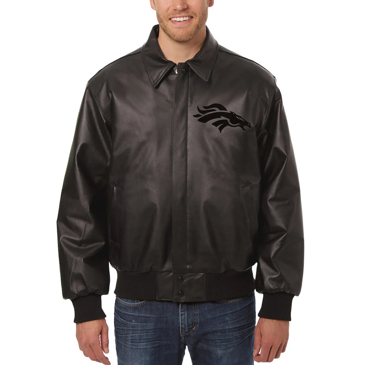 Men's Denver Broncos JH Design Black Tonal Leather Jacket
