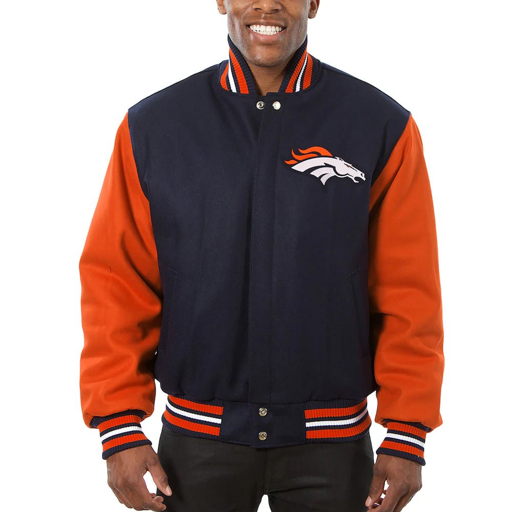 Men's Denver Broncos JH Design Navy-Orange Big & Tall Wool Full-Snap Jacket