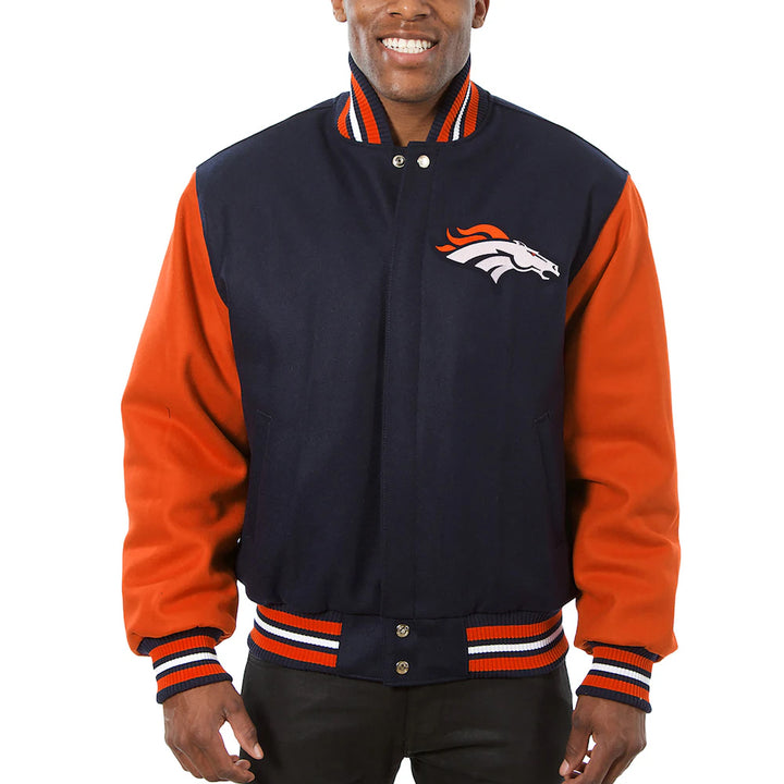 Men's Denver Broncos JH Design Navy-Orange Big & Tall Wool Full-Snap Jacket
