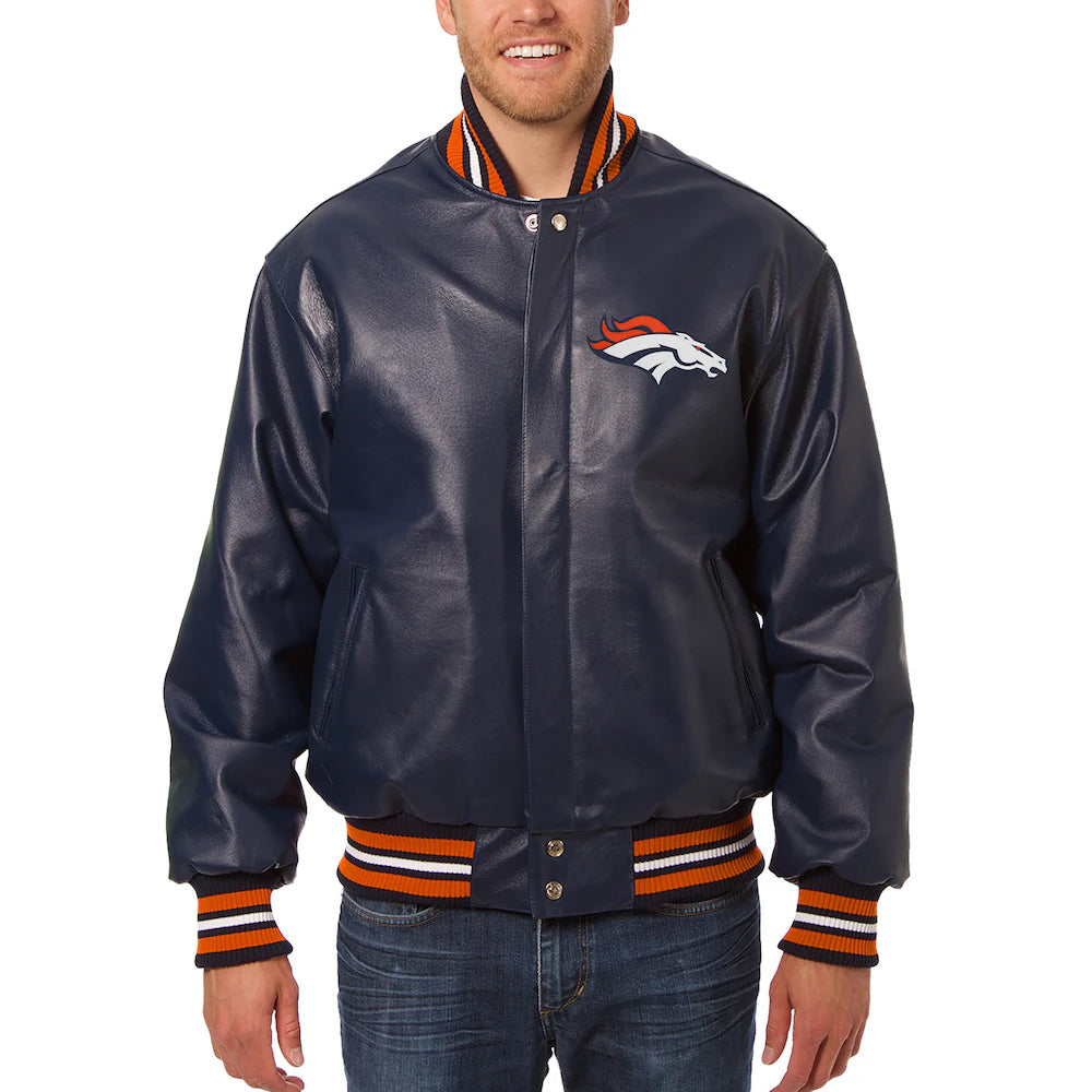 Men's Denver Broncos JH Design Navy Leather Jacket
