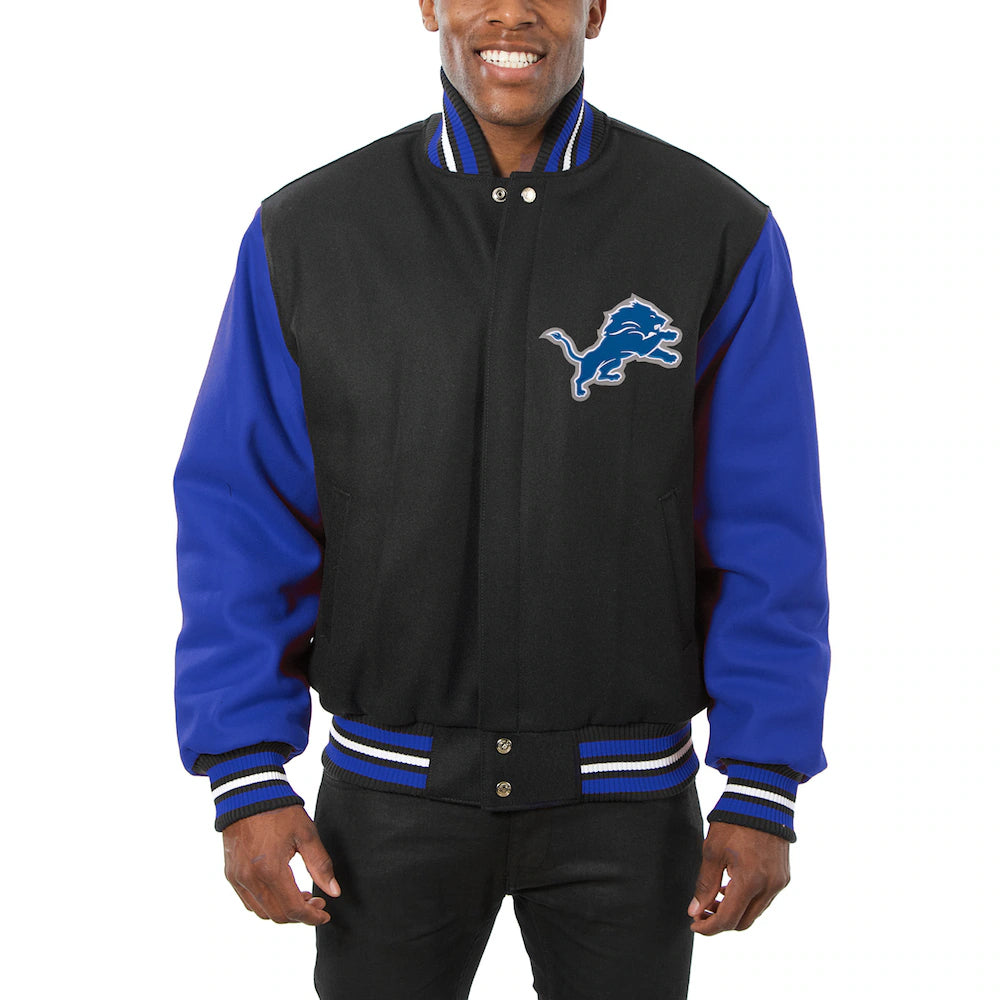Men's Detroit Lions JH Design Black-Blue Big & Tall Wool Full-Snap Jacket
