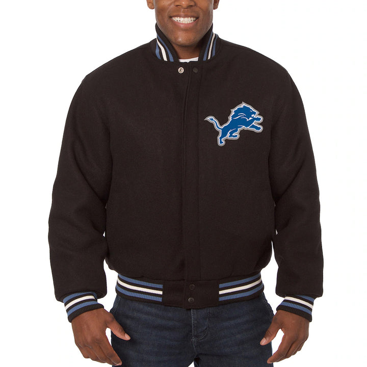 Men's Detroit Lions JH Design Black Embroidered Wool Jacket