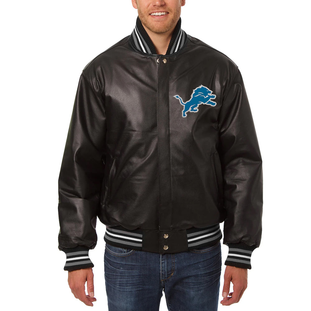 Men's Detroit Lions JH Design Black Leather Full-Snap Jacket